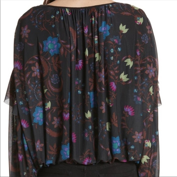 FREE PEOPLE Wildflower Honey Peasant Mesh Blouse Black Combo Size XS NEW - Picture 11 of 16